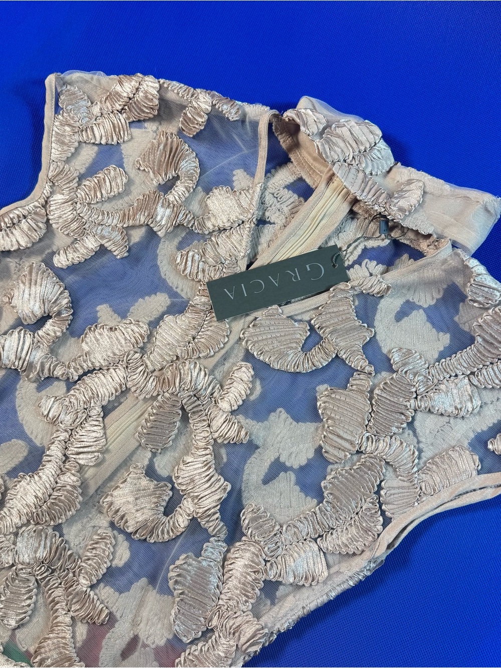 Gracia Beige Embroidered Sheer Camisole Small